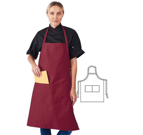 HiLite Fixed Neck Extra Long Bib Apron - Two Pockets - Wrinkle Resistant (28″ W x 34″ H)- 800