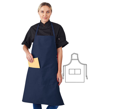 HiLite Fixed Neck Extra Long Bib Apron - Two Pockets - Wrinkle Resistant (28″ W x 34″ H)- 800