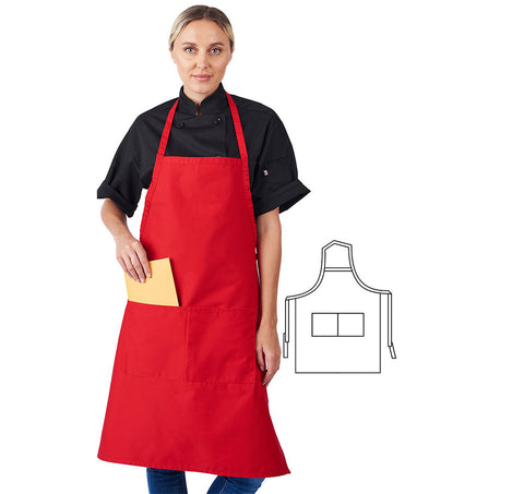 HiLite Fixed Neck Extra Long Bib Apron - Two Pockets - Wrinkle Resistant (28″ W x 34″ H)- 800
