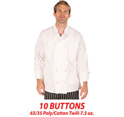 Hilite Classic White Unisex Long Sleeve Chef Coat - 550WH