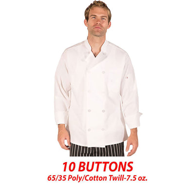 Hilite Classic White Unisex Long Sleeve Chef Coat - 550WH