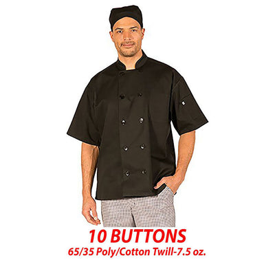 HiLite Classic Black Unisex Short Sleeve Chef Coat  - 530BK