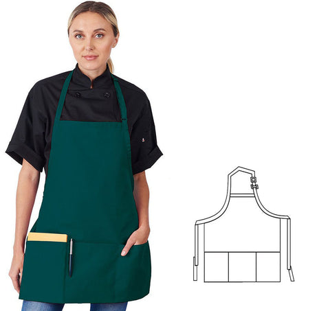 HiLite Adjustable Neck Three Pockets Bib Apron Wrinkle Resistant (24″ W x 24″ H)- 833P3A